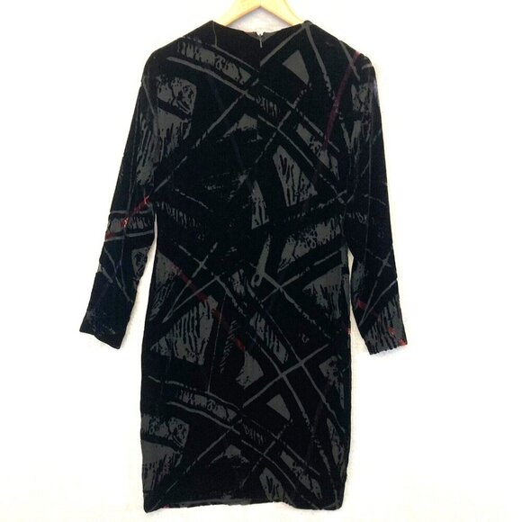 Linda Allard Ellen Tracy Velvet Burnout Dress Size 4 Silk Black Art Long Sleeve - Picture 2 of 15